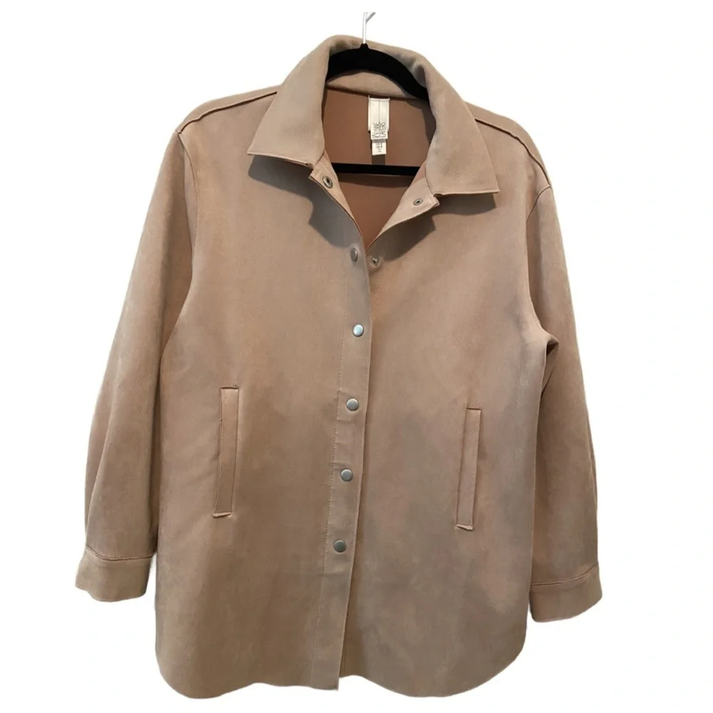 MarlaWynne Stretch Faux Suede Snap Front Shirt Jacket Rose Size S